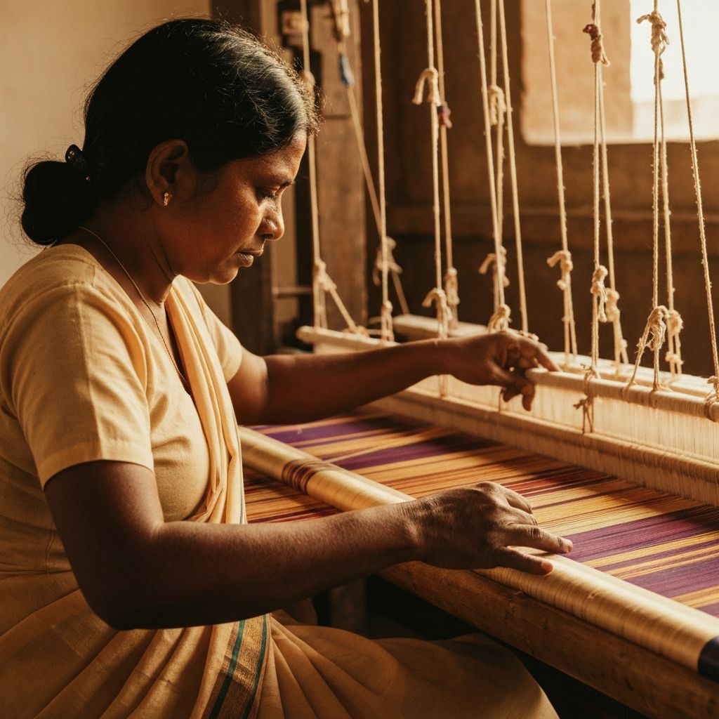Master weaver working on a traditional loom